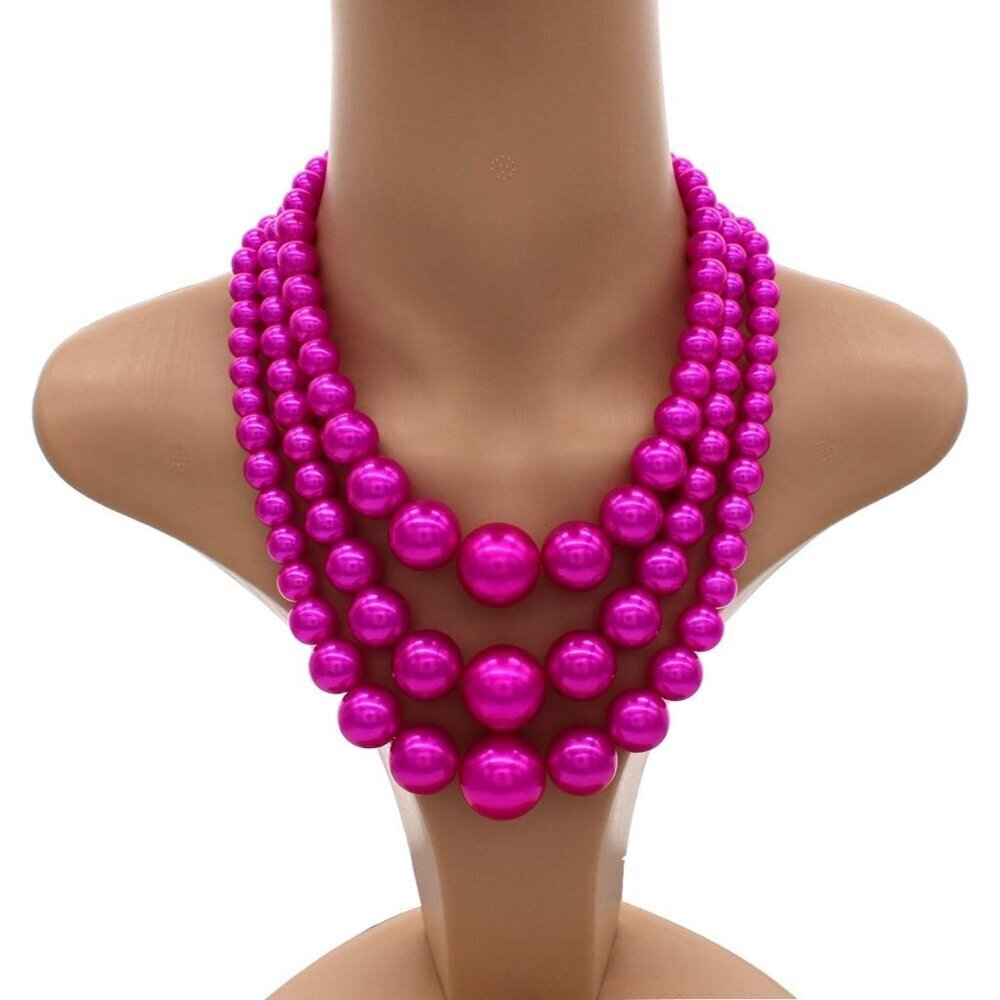 Faux Pearl Necklace and Earring Set Big Chunky Pearls Costume Jewelry - Picture 5 of 6